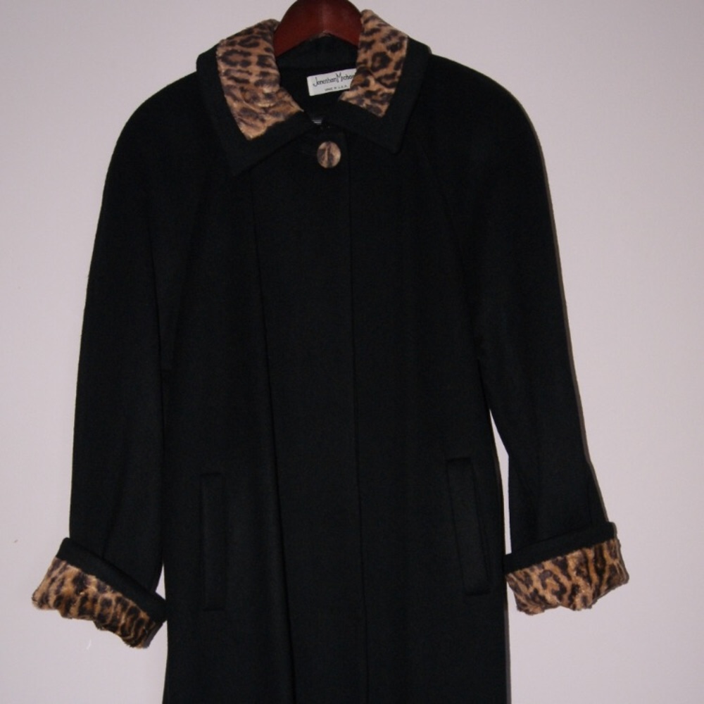 vintage leopard accent black coat
